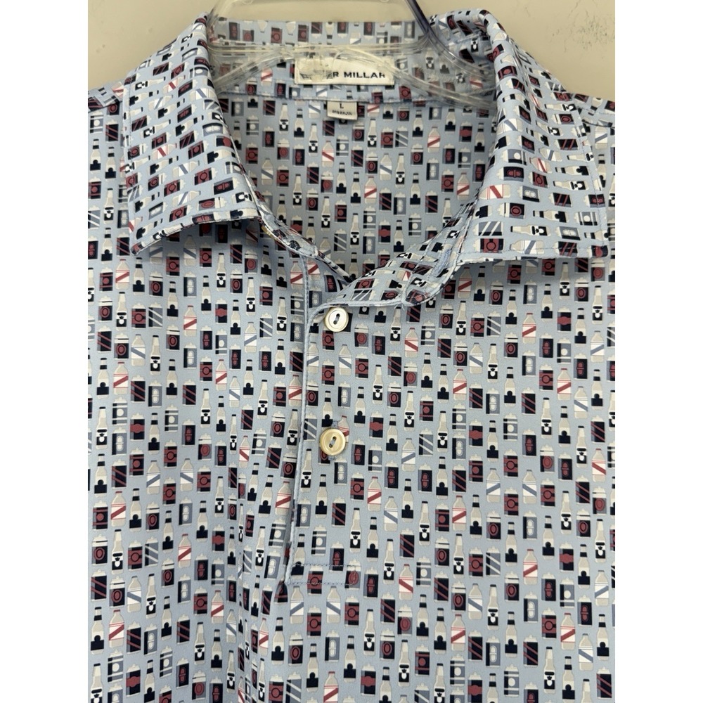 Peter Millar Golf Polo Shirt Men's Large All Over Print Bottles Beverages